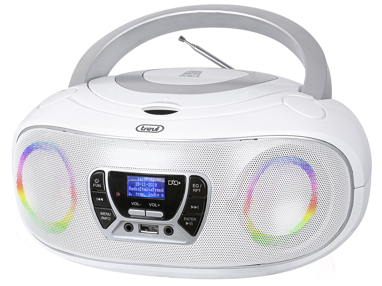 Boombox Trevi CMP583 CD/MP3/USB Biały widok na przód od prawej strony