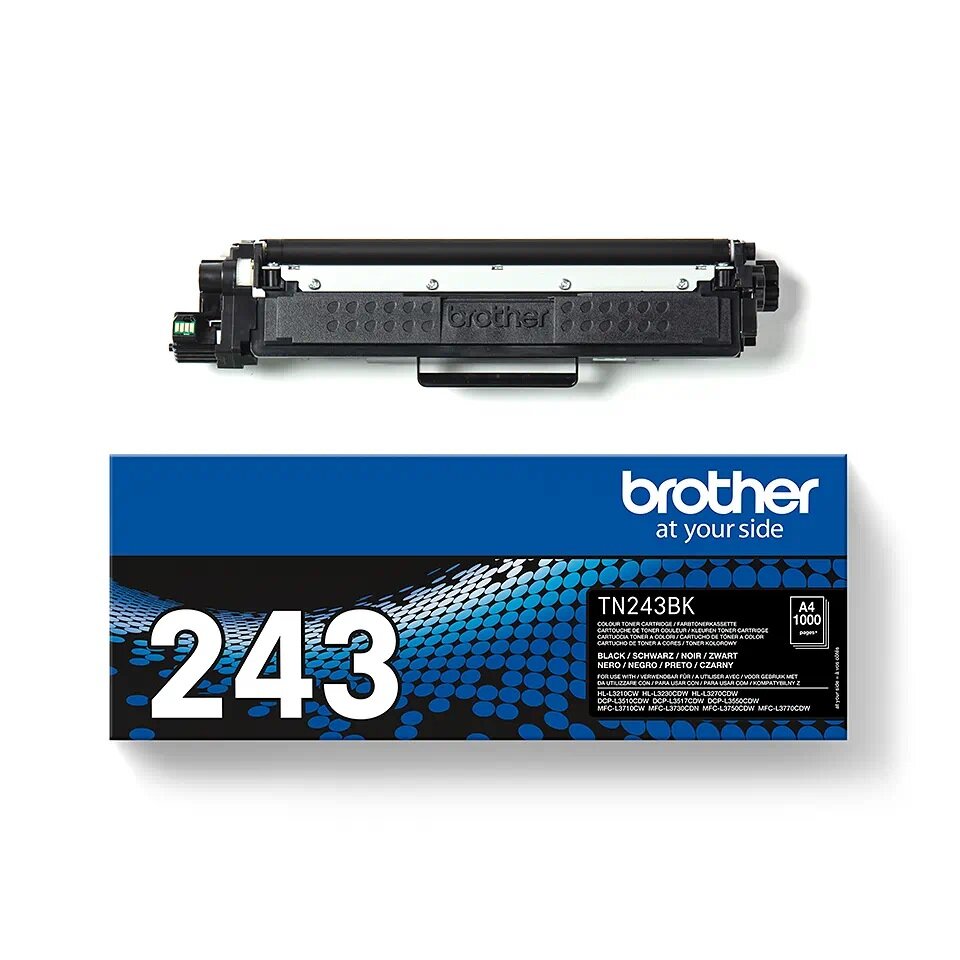 Toner Brother TN-243BK widok na toner i pudełko od frontu