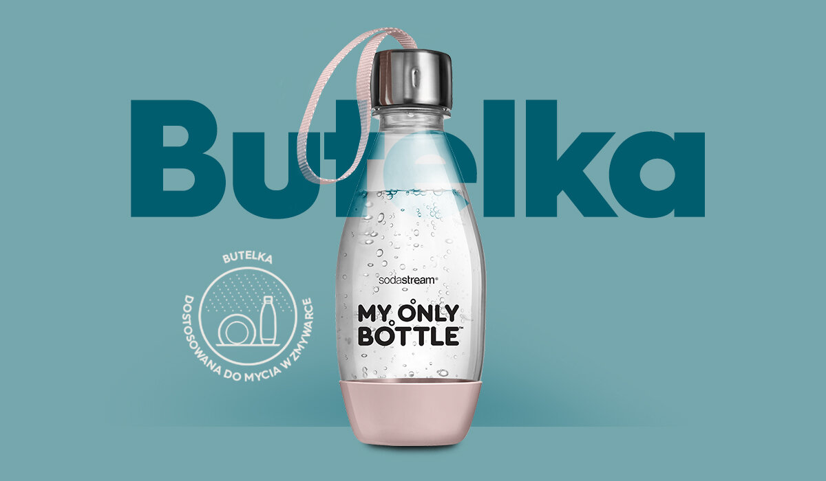 Butelka SodaStream My Only Bottle Różowa widok od frontu na niebieskim tle