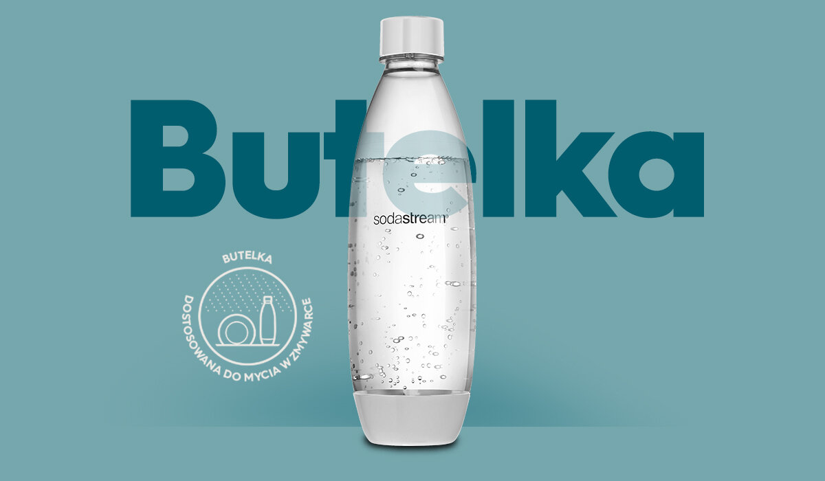 Butelki SodaStream Fuse 2x1L Białe widok od frontu na niebieskim tle