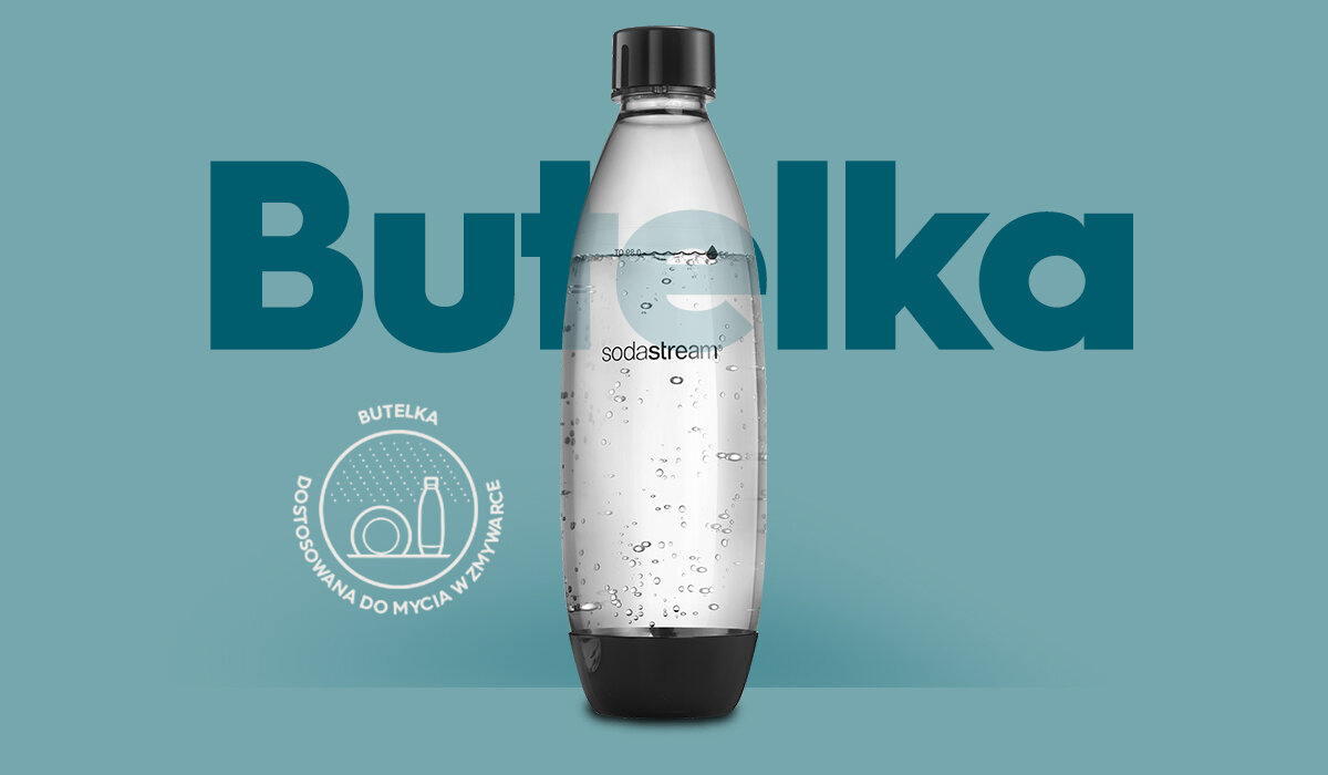 Butelki SodaStream Fuse 2x1L Czarne widok od frontu na niebieskim tle