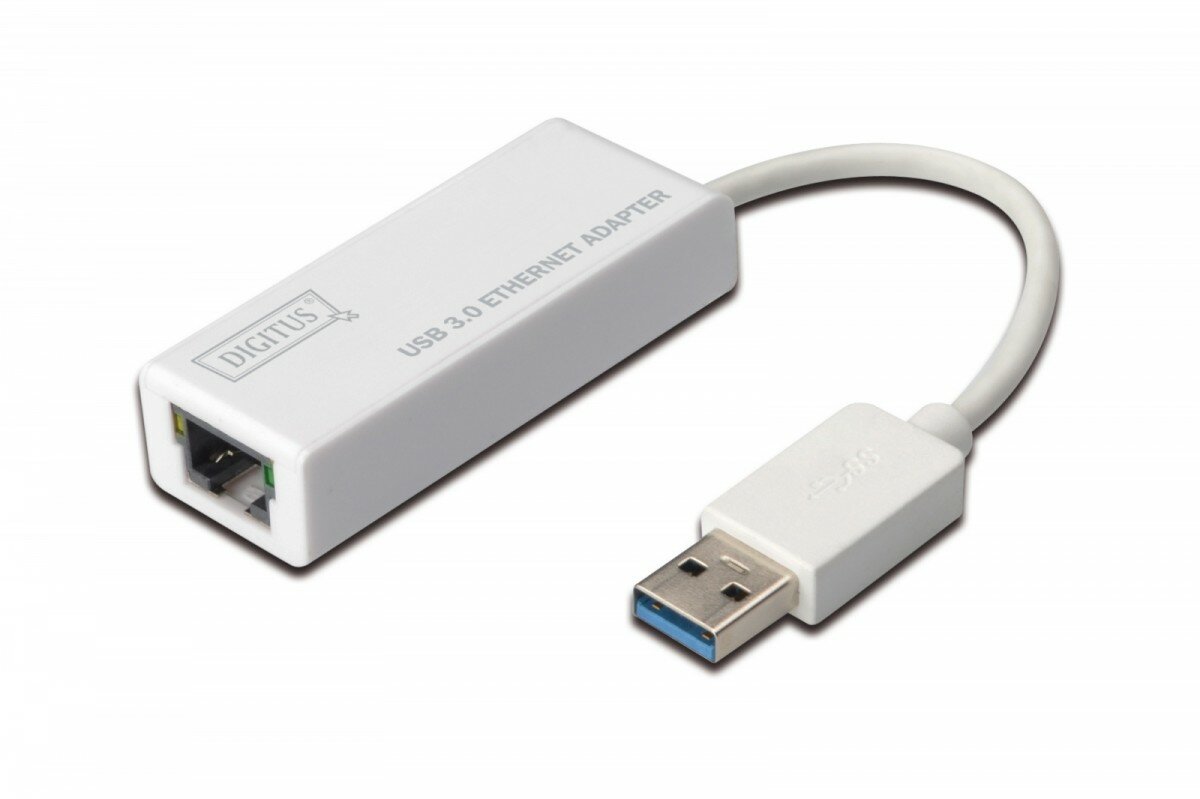 Adapter Digitus USB RJ-45 widoczny bokiem