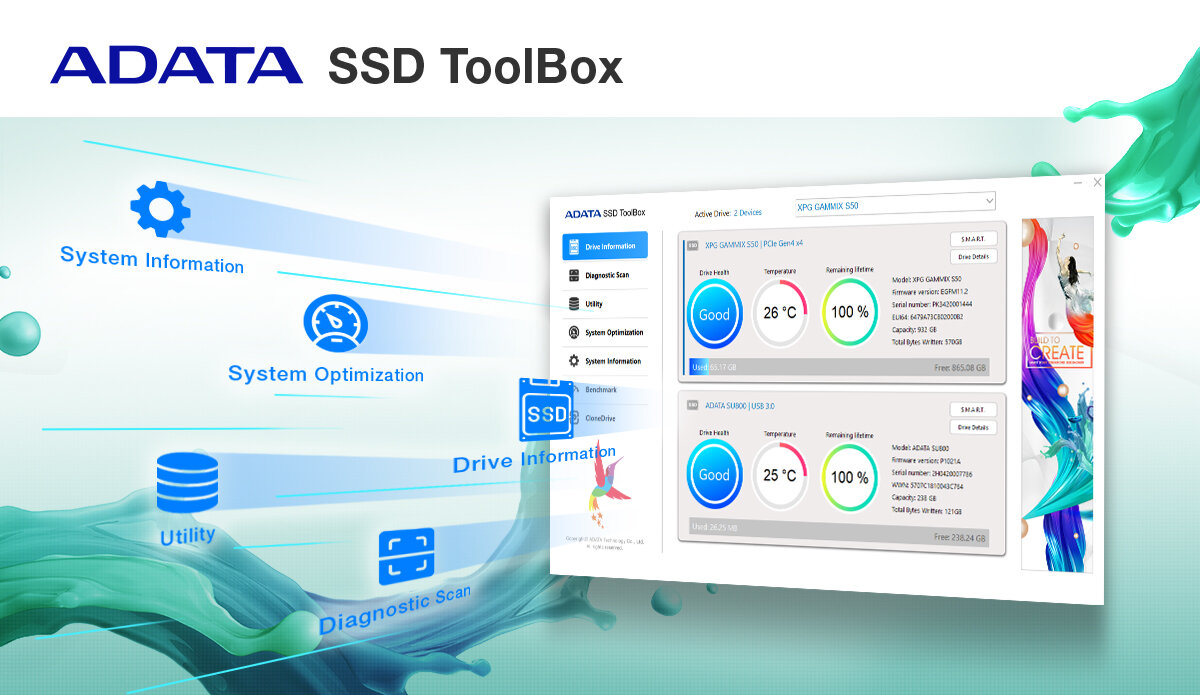 Dysk SSD Adata Legend 710 2TB M.2 PCIe NVMe podgląd programu SSD ToolBox