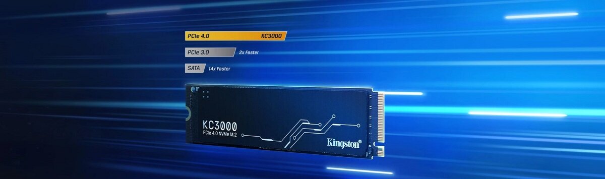 Dysk SSD Kingston KC3000 1024GB SKC3000S/1024G dysk na niebieskim tle