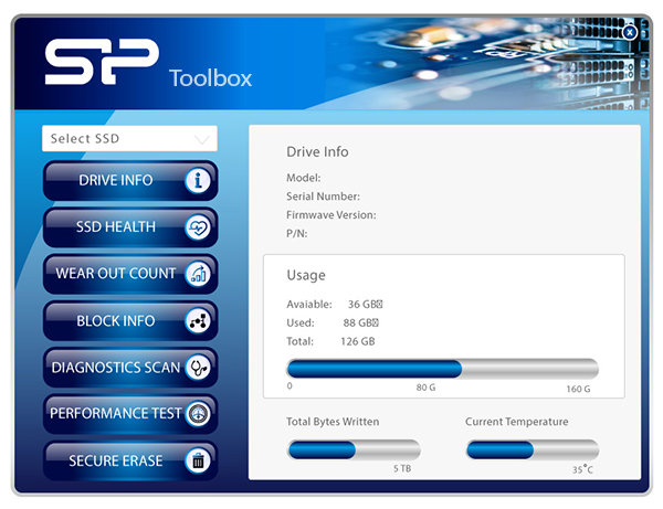 Dysk SSD Silicon Power A55 128GB widok aplikacji do dysku