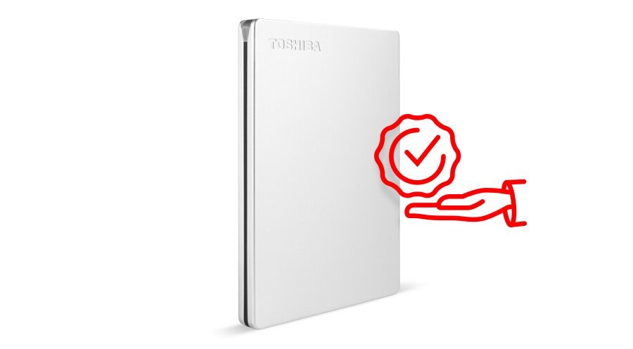 Dysk zewnętrzny Toshiba Canvio Slim 1TB czarny grafika dłoni na tle dysku