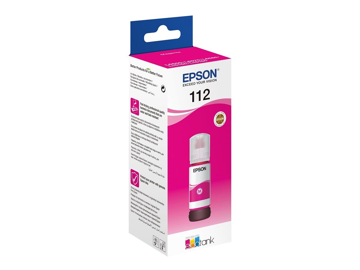 Epson Tusz EcoTank 112 Magenta w opakowaniu, widok od boku