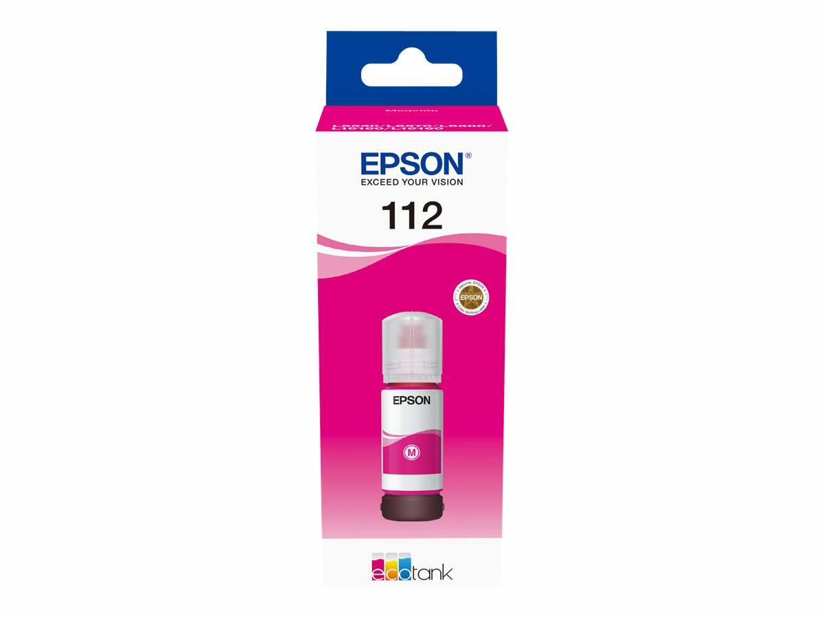 Epson Tusz EcoTank 112 Magenta w opakowaniu, widok od frontu