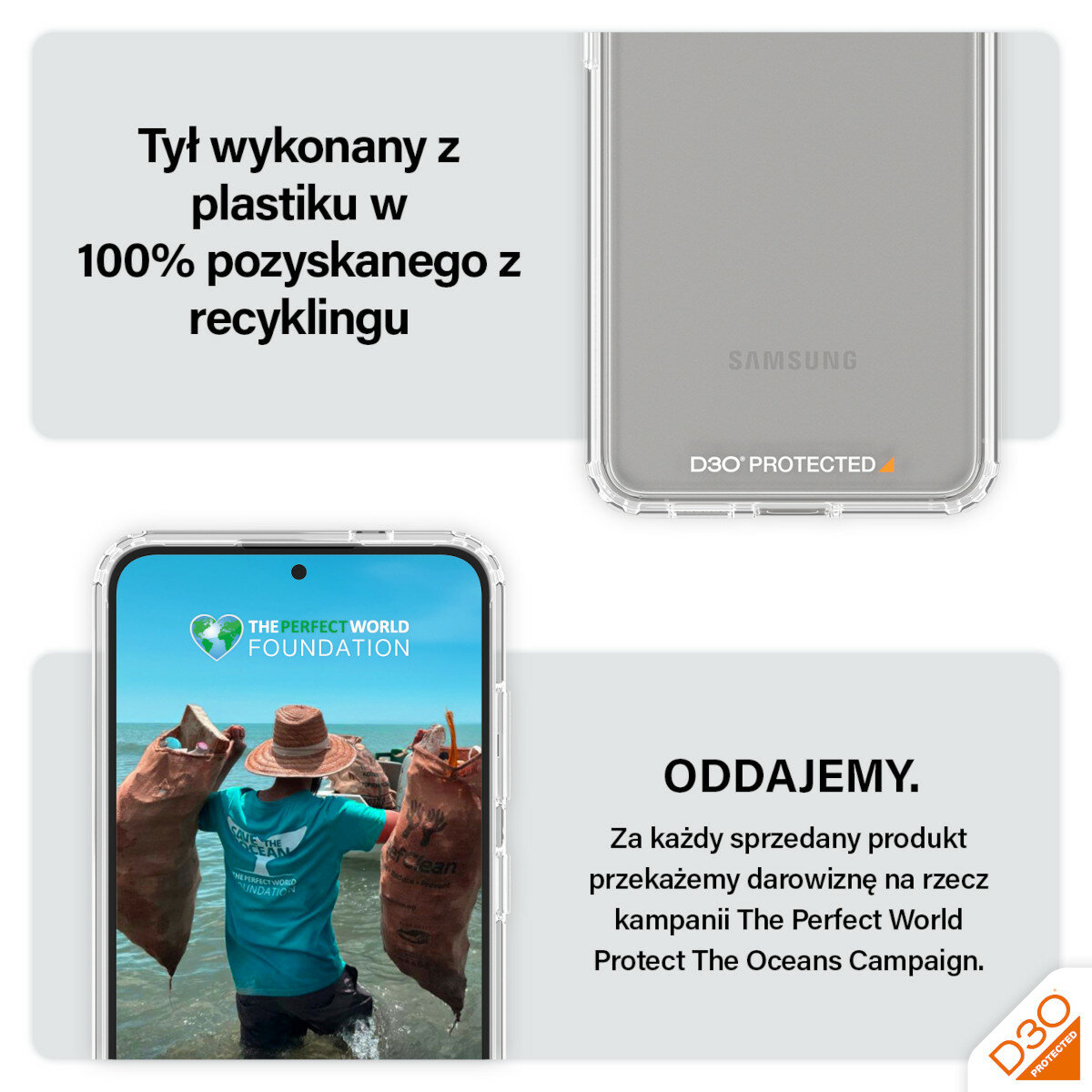 Etui PanzerGlass HardCase D3O Samsung Galaxy S24 przezroczyste obraz wyświetlany na telefonie przedsawiający mężczyznę noszącego worki