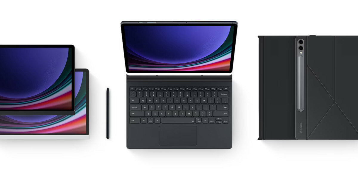 Etui Samsung Privacy Screen do Tab S9+ czarne pokazane różne rodzaje etui