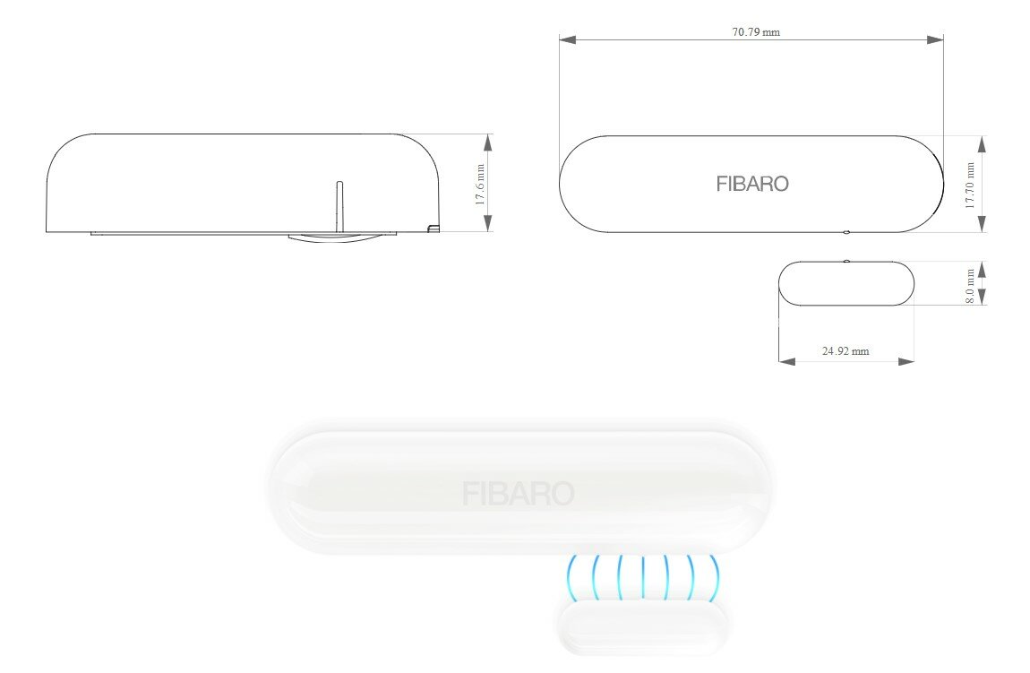 Czujnik otwarcia drzwi/okna Fibaro Door/Window Sensor rozmiar czujnika