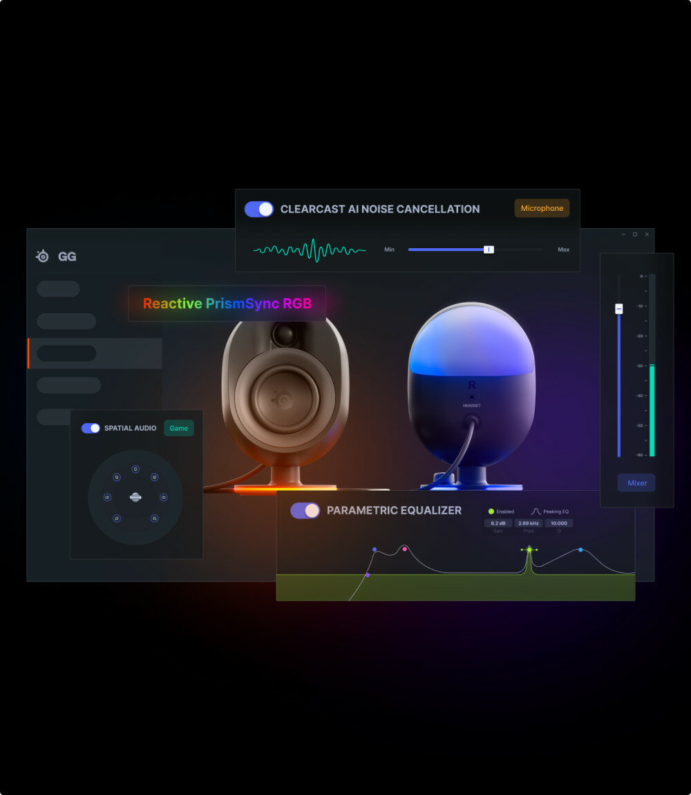 Głośniki SteelSeries Arena 7 widok na oprogramowanie Sonar Spatial