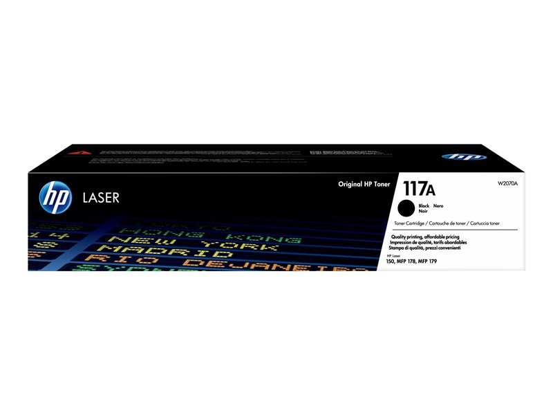 Toner HP 117A W2070A czarny opakowanie frontem na białym tle