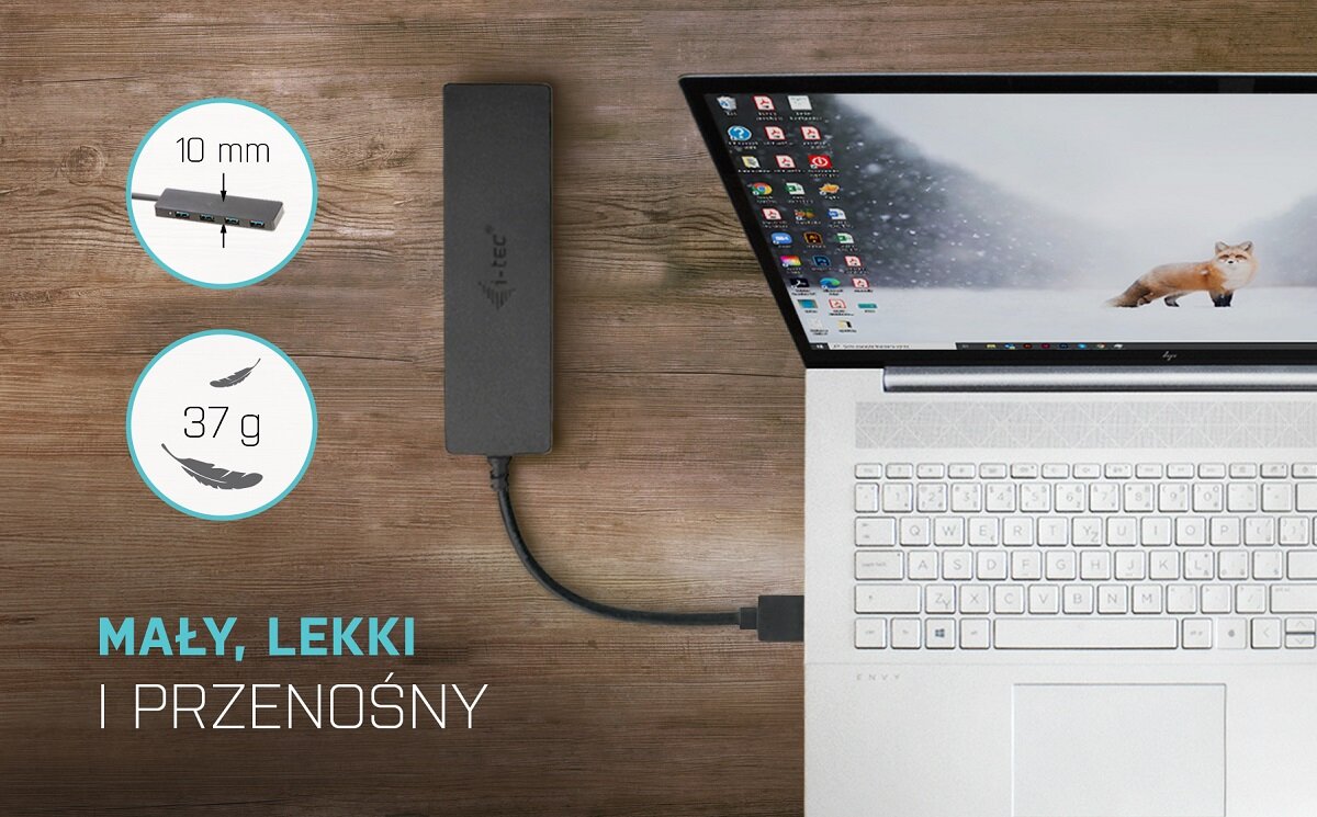 HUB i-tec USB 3.0 USB 3.0 Slim 4 porty hub podłączony do laptopa