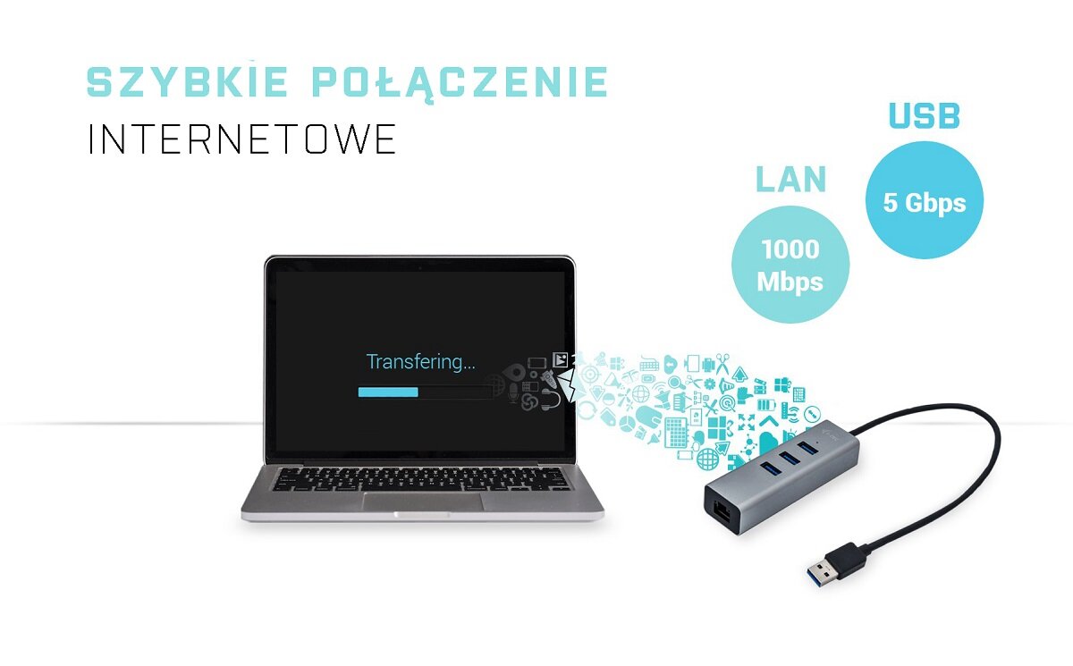 HUB i-tec USB 3.0 1xEthernet GLAN RJ-45 połączenie internetowe