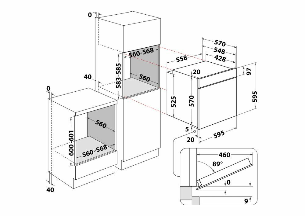 Piekarnik Indesit IFW65Y0JBL rysunek z wymiarami