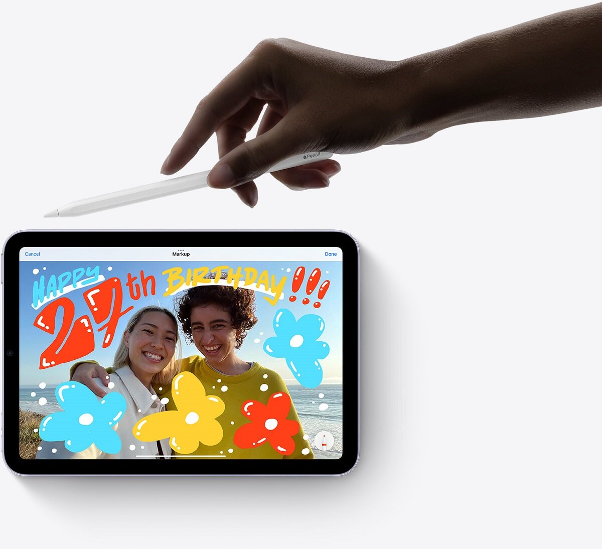 iPad Mini Wi-Fi 256 GB ręka z Apple pencil nad iPad