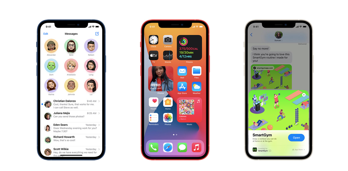 Smartfon Apple iPhone 12 przedstawiony interfejs aplikacji dostępnych na iOS 14