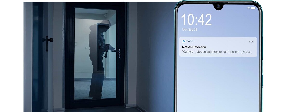 Kamera internetowa TP-LINK Tapo C100 wykrywanie ruchu, podczas otwarcia drzwi