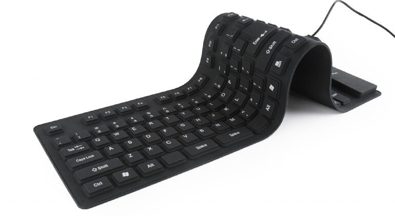 Klawiatura elastyczna Gambird KB-109F-B zwinięta, przodem