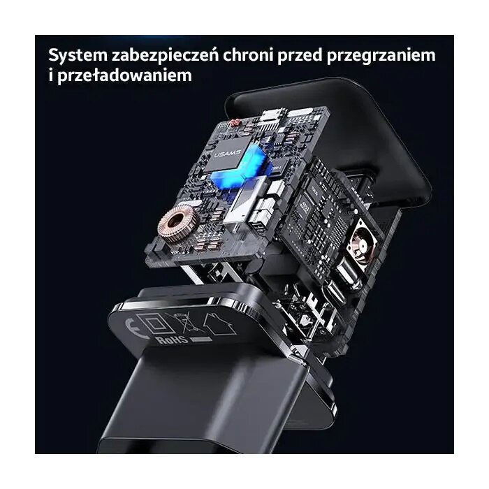 Ładowarka Usams T45 mini US-CC148 30W czarna system zabezpieczający przed przegrzaniem i przeładowaniem - widok wnętrza ładowarki