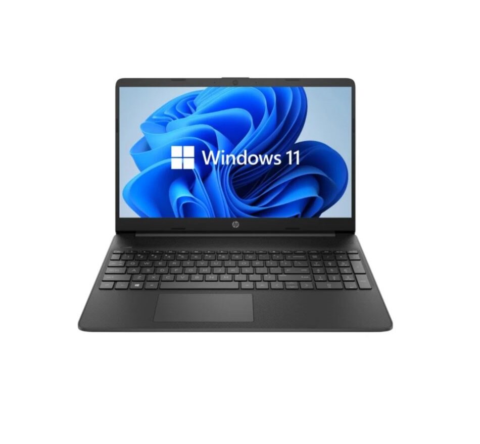 Laptop HP 15s-eq2354nw Ryzen 3-5300U czarny otwarty laptop - widok od przodu