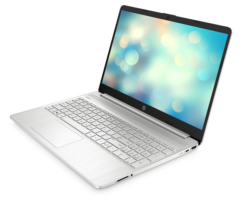 Laptop HP 15s-eq2804nw srebrny 15,6 widok pod skosem od przodu