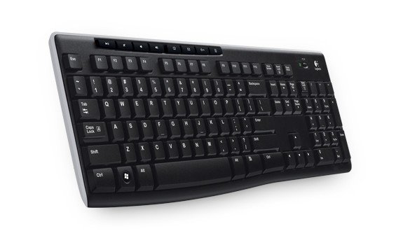 Klawiatura bezprzewodowa Logitech K270 920-003738 Czarna widok na przód od lewego boku