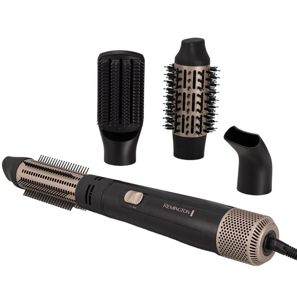 Suszarko-lokówka Remington Blow Dry and Style AS7500 po skosie z końcówkami na białym tle