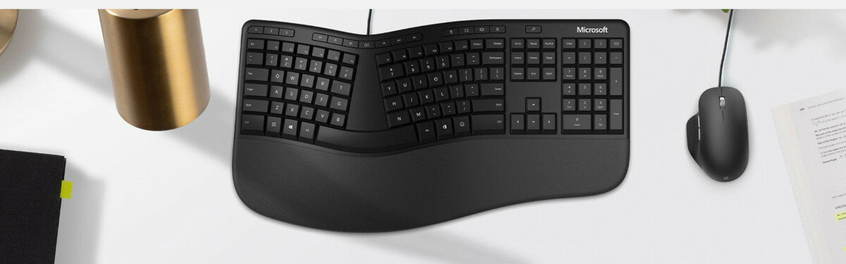 Klawiatura Microsoft Ergonomic LXN-00013 przewodowa frontem na biurku