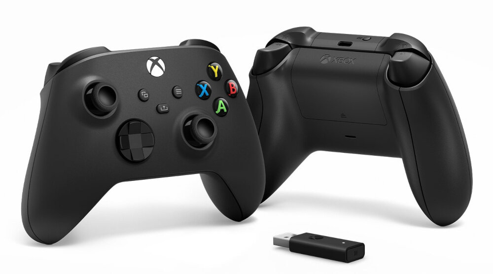 Kontroler Microsoft Wireless Controller Series X + Adapter do PC 1VA-00002 frontem i tyłem