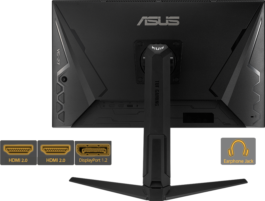 Monitor ASUS TUF GAMING VG279QL1A czarny widok na tył schematyczne przedstawienie rozmieszczenia złącz