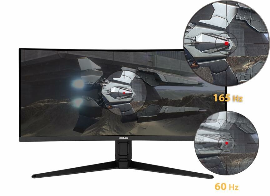 Monitor ASUS TUF Gaming VG34VQL1B 34 2xHDMI 2xDP 4xUSB 3.0 głośniki czarny widok od przodu na ekran