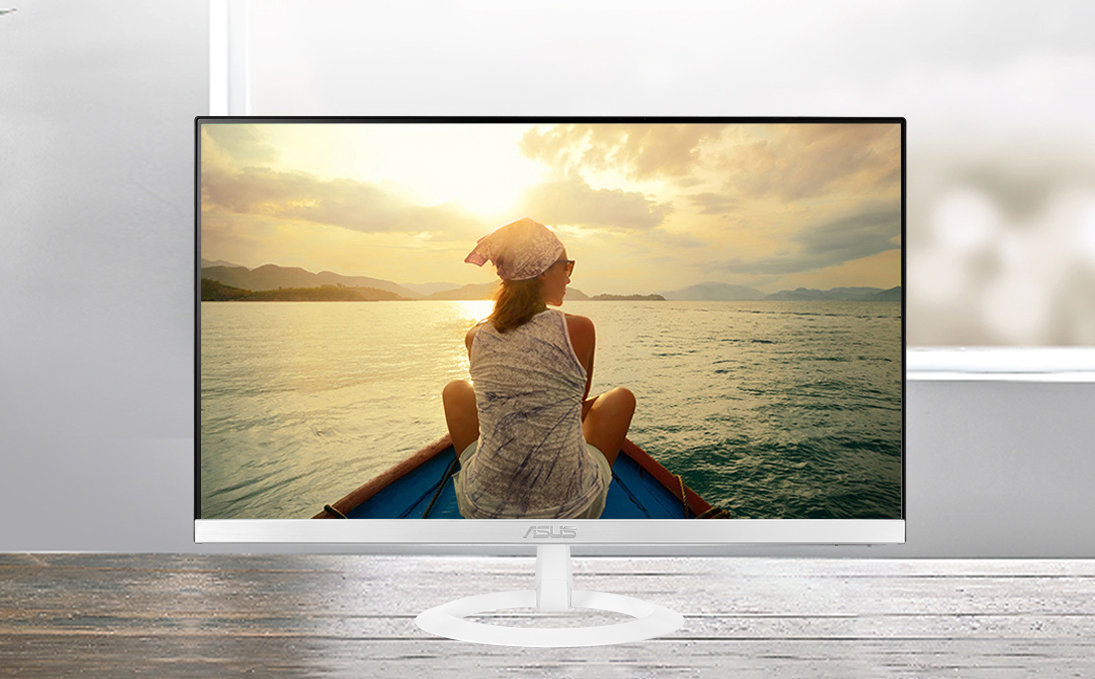 Monitor Asus VZ249HE-W biały widok na ekran od przodu