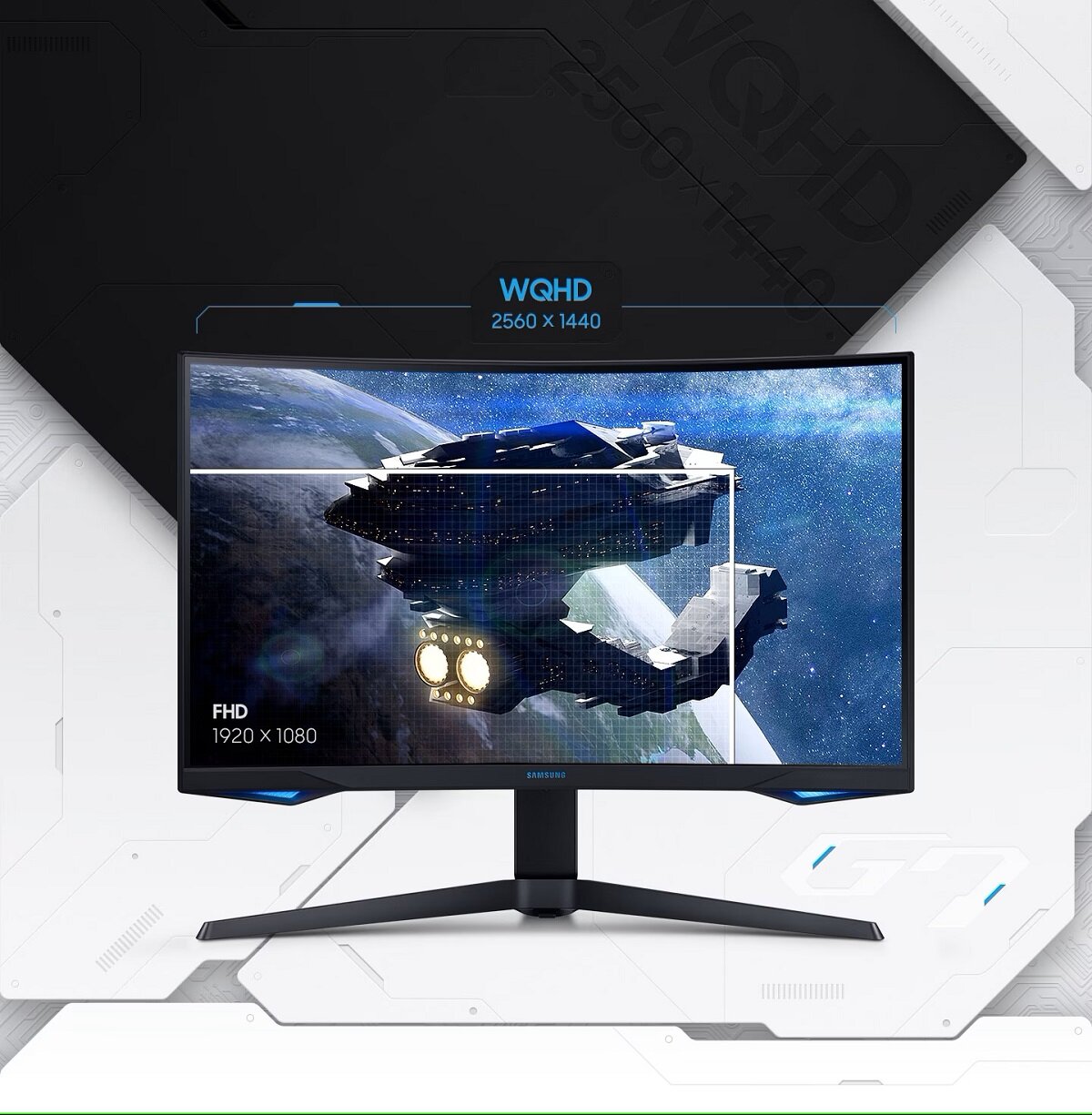 Monitor Samsung Odyssey G7 LC27G75 27 porówanie rozdzielczości WQHD z FHD