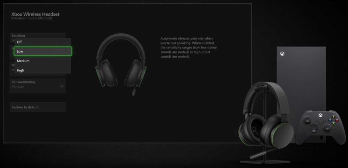 Zestaw słuchawkowy Microsoft Xbox Wireless Headset frontem na stojaku