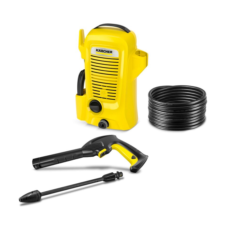 Myjka ciśnieniowa Karcher K2 Universal Edition z przodu wraz z wyposażeniem