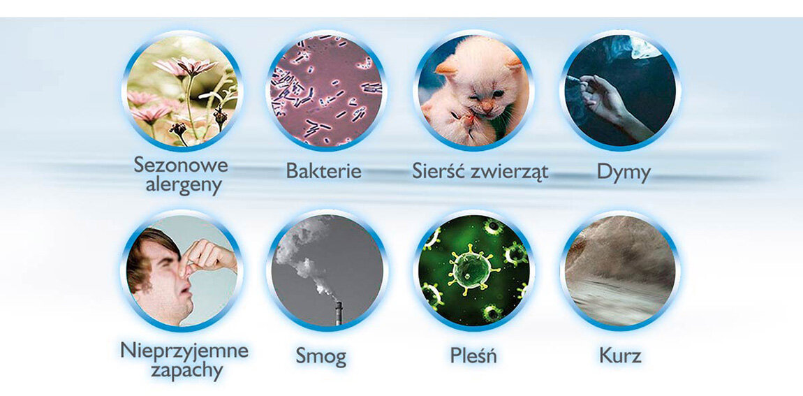 Oczyszczacz powietrza TCL TKJ835F widok na zwalczane czynniki