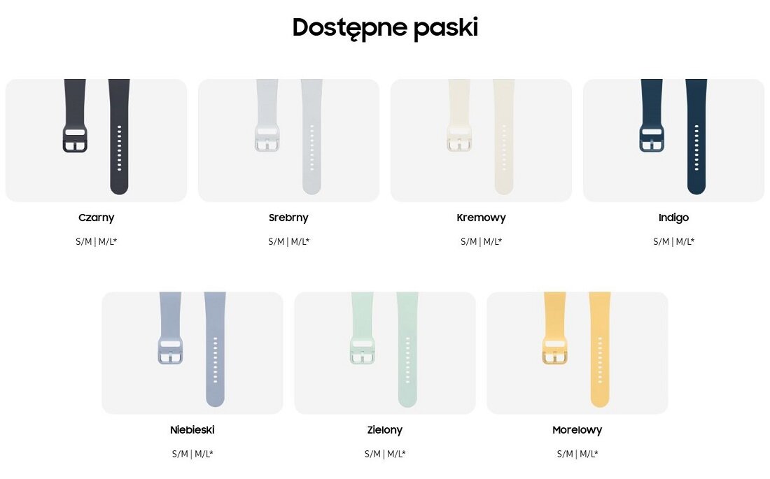 Pasek sportowy Samsung ET-SFR93 do Galaxy Watch6 S/M widok na wszystkie kolory pasków