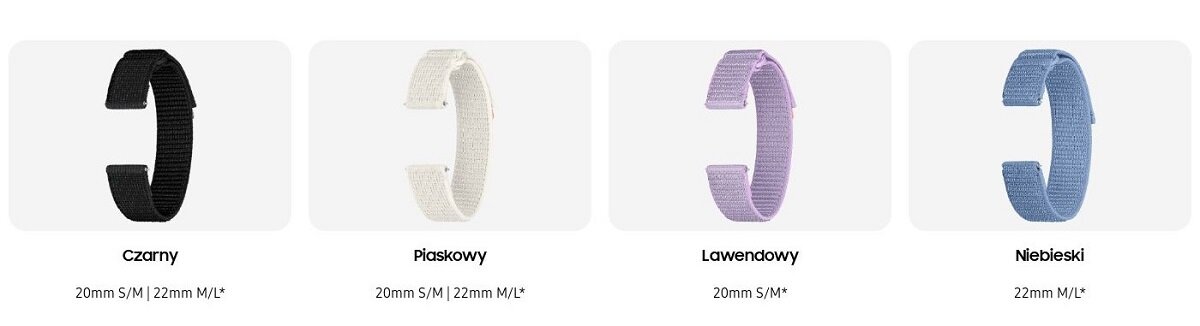 Pasek Samsung ET-SVR94 do Galaxy Watch 4/5/6 nylonowy M/L czarny widok na wszystkie kompozycje