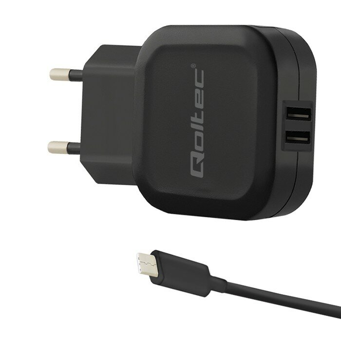 Ładowarka sieciowa Qoltec (50188) 17W|5V|3.4A|2xUSB z kablem USB-C porty ładowarki