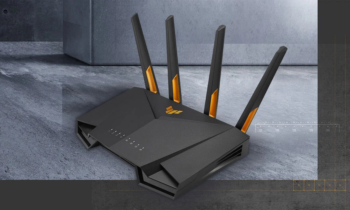 Router Asus TUF-AX3000 V2 router na szarym tle