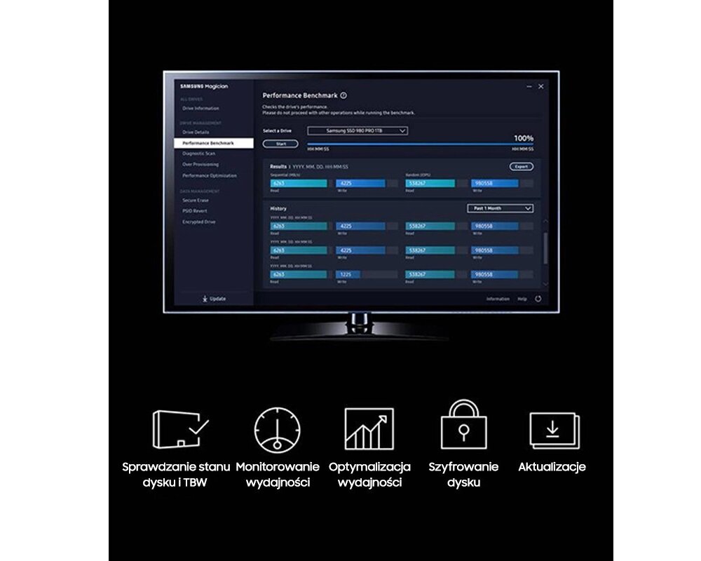 Dysk SSD Samsung 980 PRO widok na oprogramowanie Magician