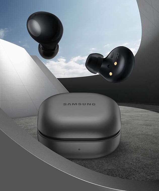 Słuchawki Samsung Galaxy Buds 2 R177 onyx pokazane słuchawki i etui ładujące