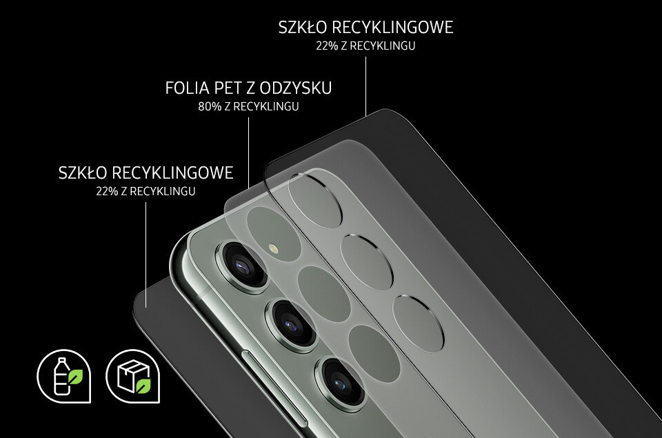 Smartfon Samsung Galaxy S23 widok na materiały z których składa się smartfon