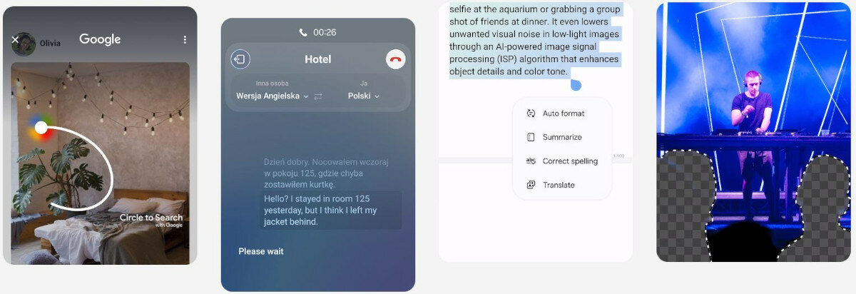 Smartfon Samsung Galaxy S24 Ultra grafika przedstawia funkcje do których używana jest sztuczna inteligencja