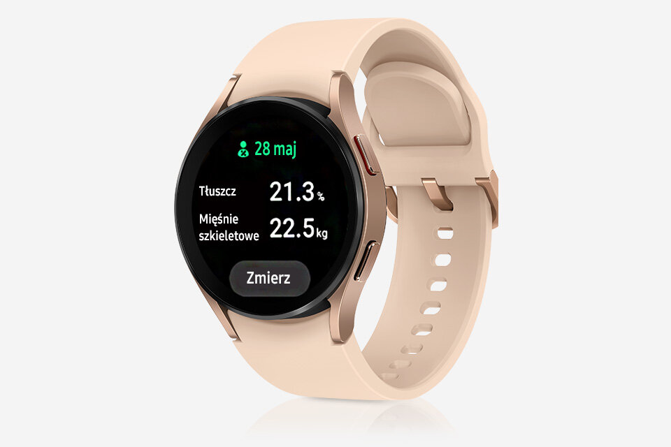 Smartwatch Samsung Galaxy Watch 4 40mm R860 pod kątem od prawej strony, widok na kopertę 