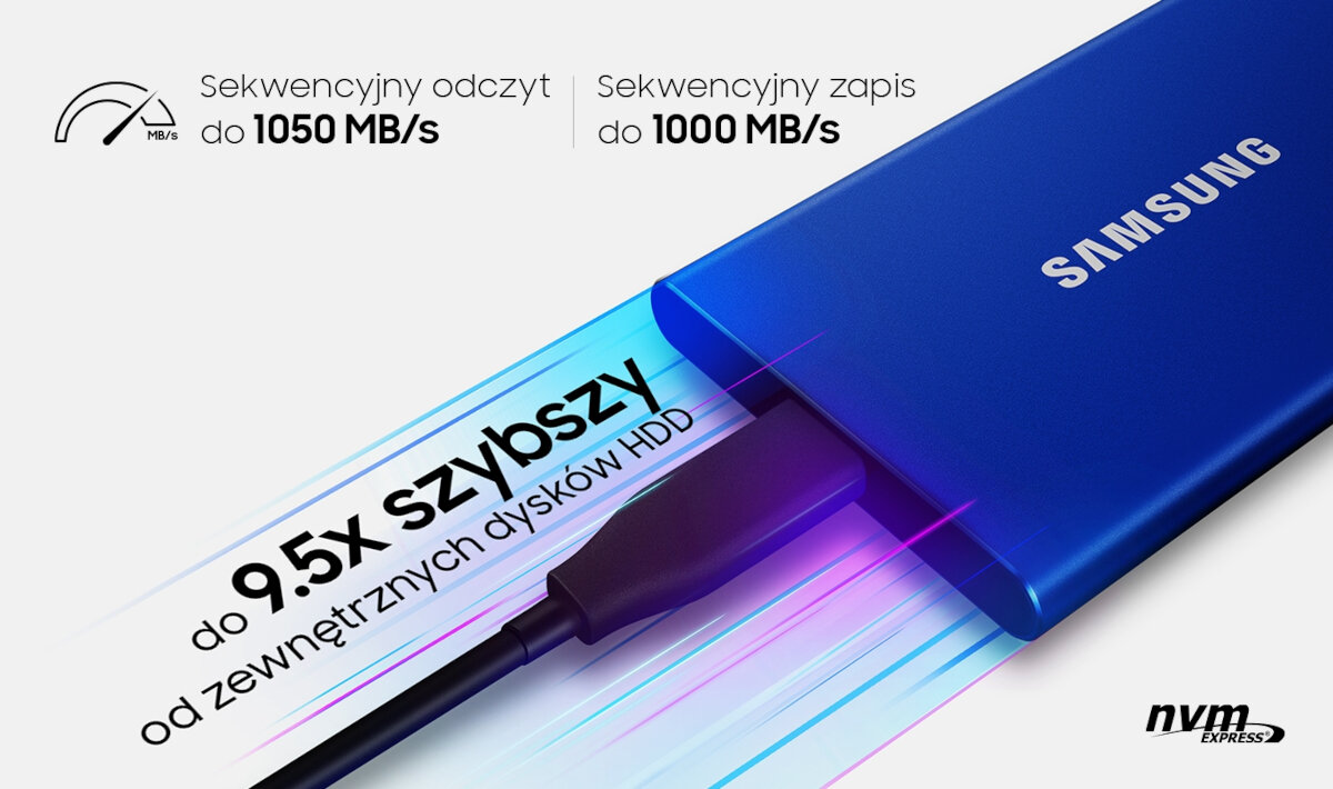 Dysk SSD Samsung Portable T7 2TB czerwony wizualizacja szybkości transferu