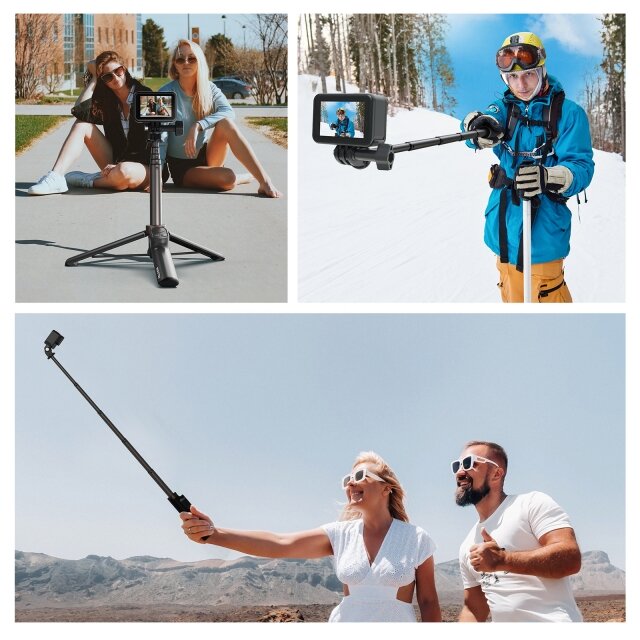 Selfie stick Telesin TE-RCSS-001 widok na selfie stick w różnych zastosowaniach z kilku perspektyw