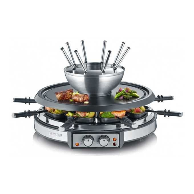 Zestaw do raclette i fondue SEVERIN RG 2348 1900W Srebrno-czarny widok od przodu